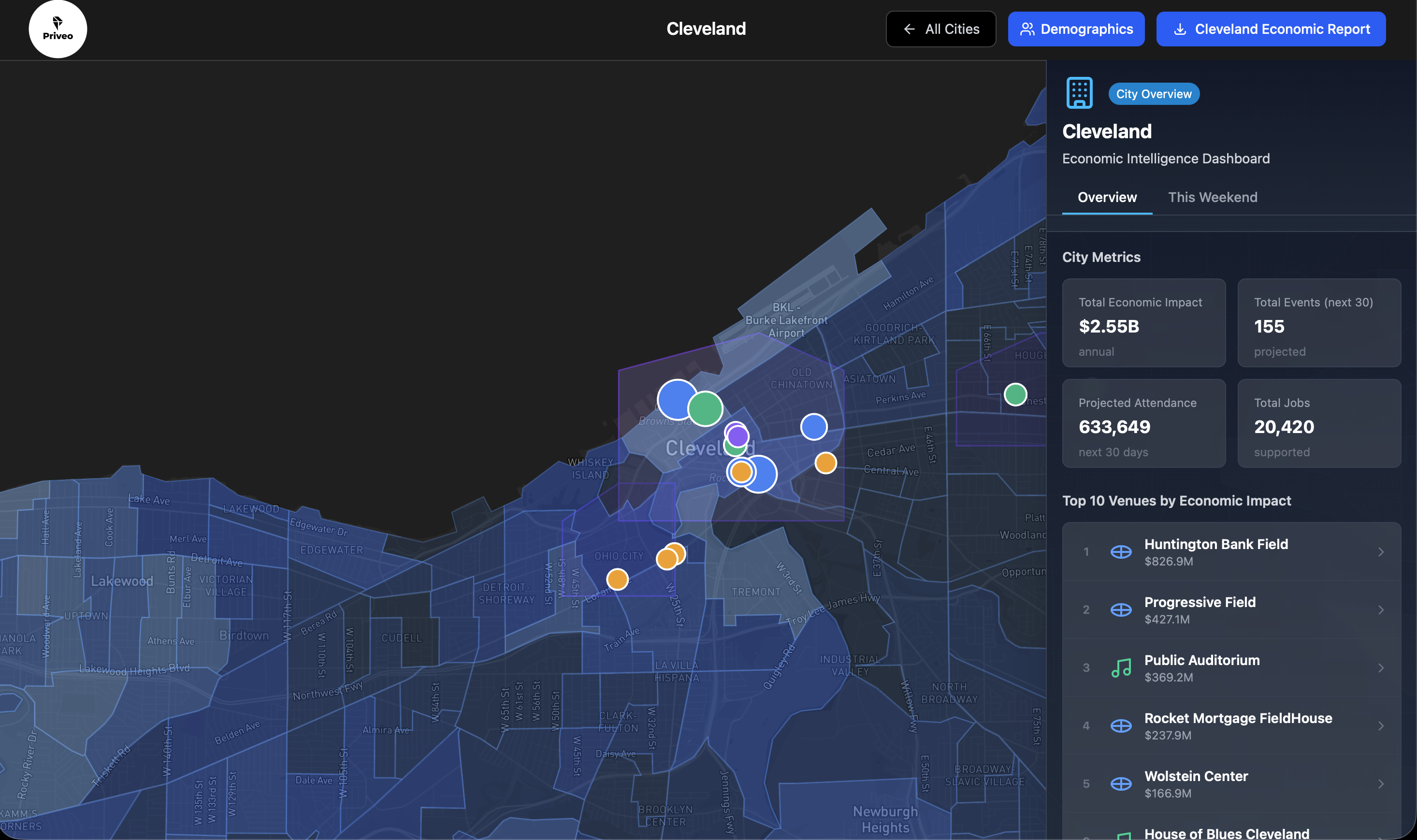 Priveo demographics overlay showing census income data across Cleveland districts